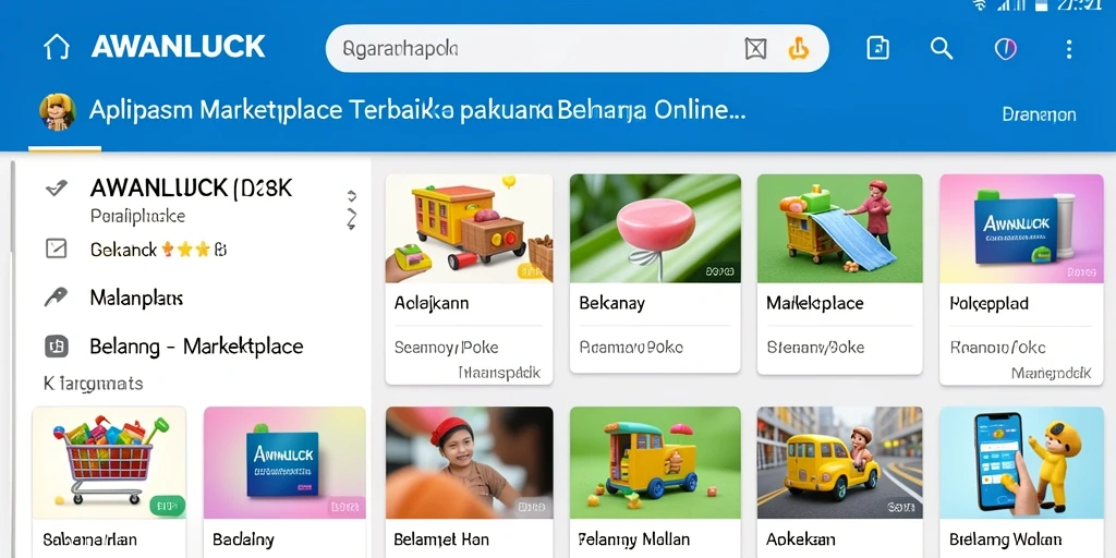 Tampilan antarmuka aplikasi AWANLUCK dengan kategori produk belanja.