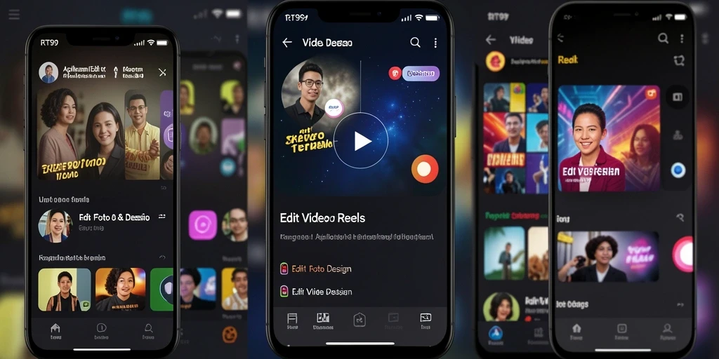 Tampilan antarmuka RT99 untuk Edit Video Reels yang modern dan intuitif.